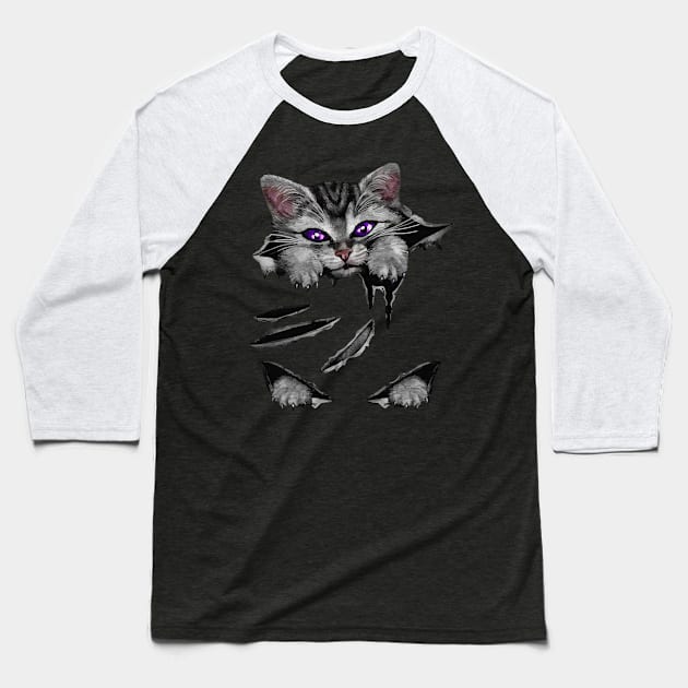 Cute Cat With Purple Eyes Baseball T-Shirt by drydenshops